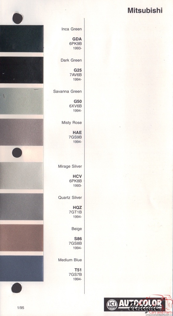 1993 - 1994 Mitsubishi Paint Charts Autocolor 3